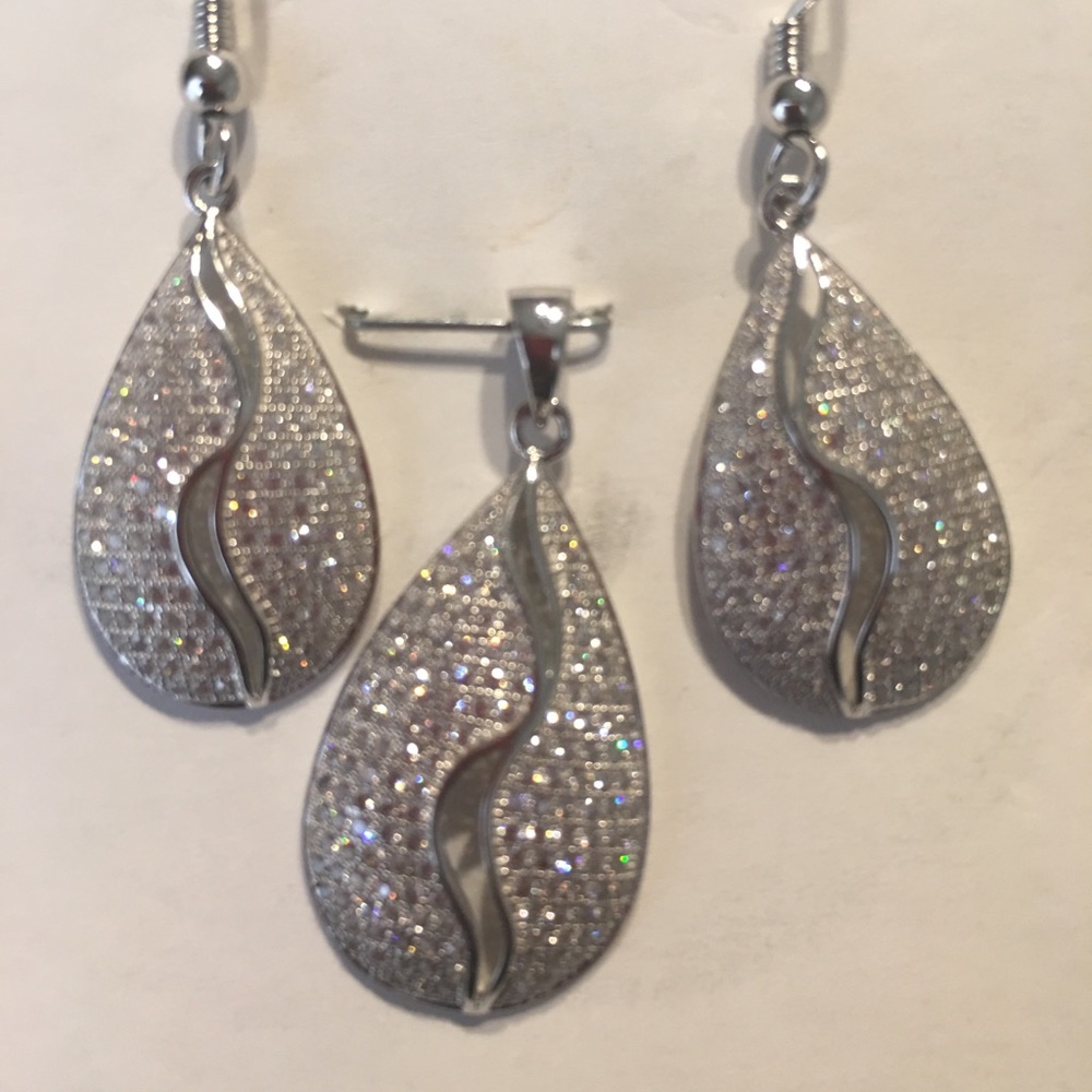 Earring and necklace three piece set micro-pave
